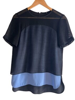 Tibi silk short sleeve layered top with mesh overlay size 4 like new condition